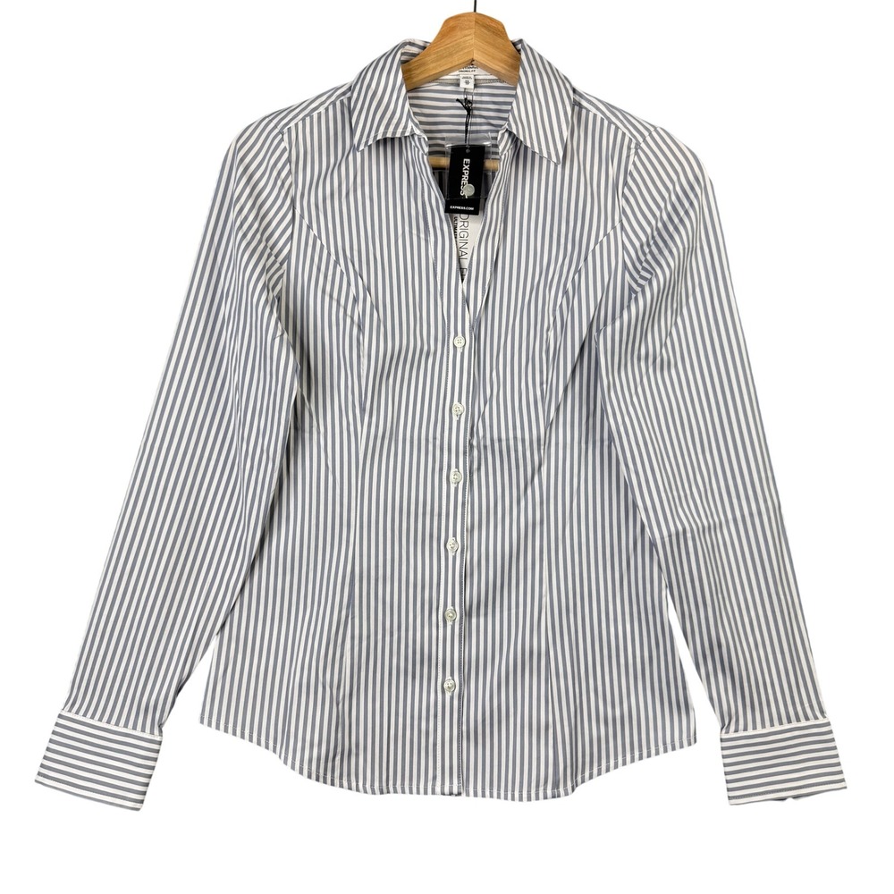 Express Ultimate Essential Shirt Womens XS Blue White Striped Button Up Original